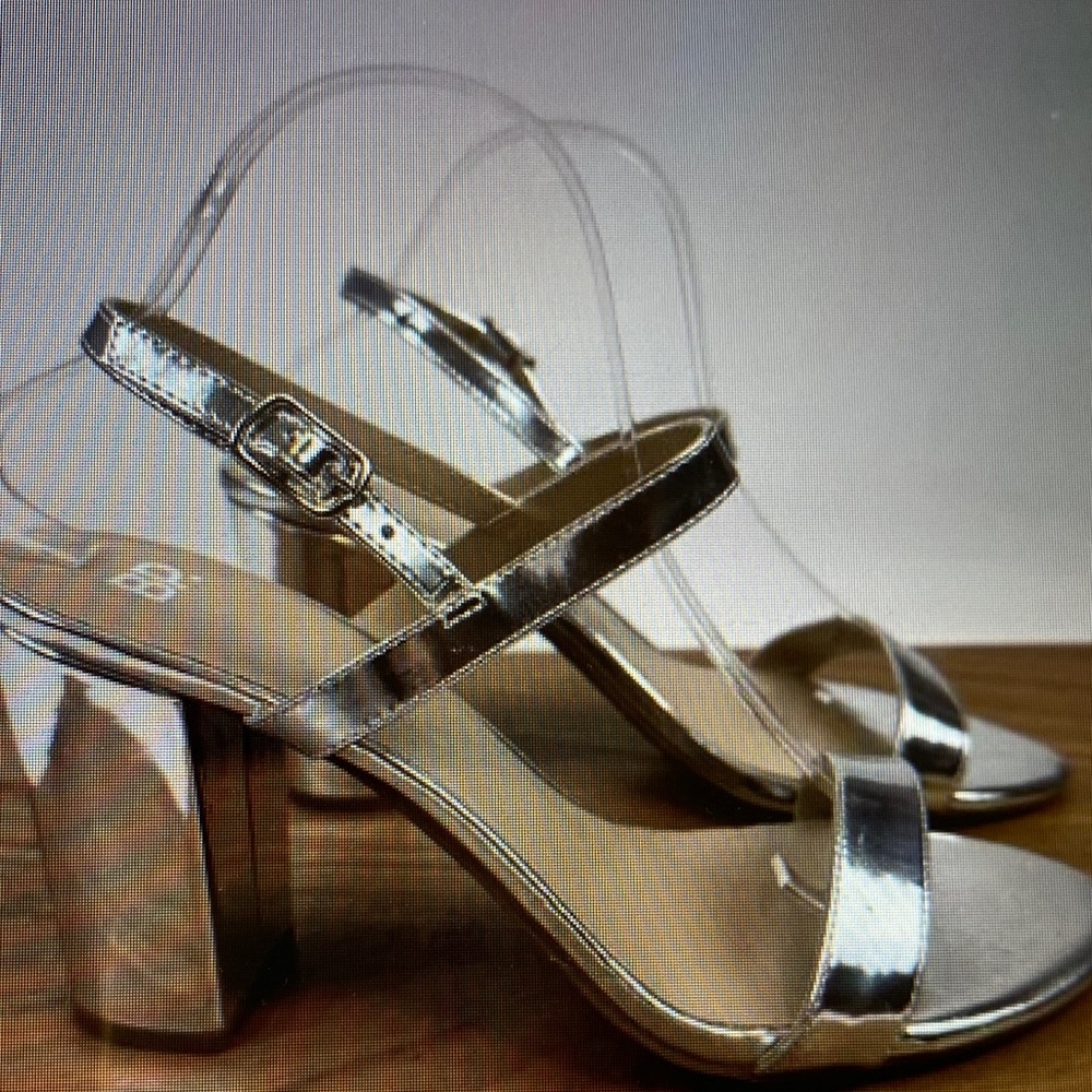 BP Metallic Silver Strappy Heels